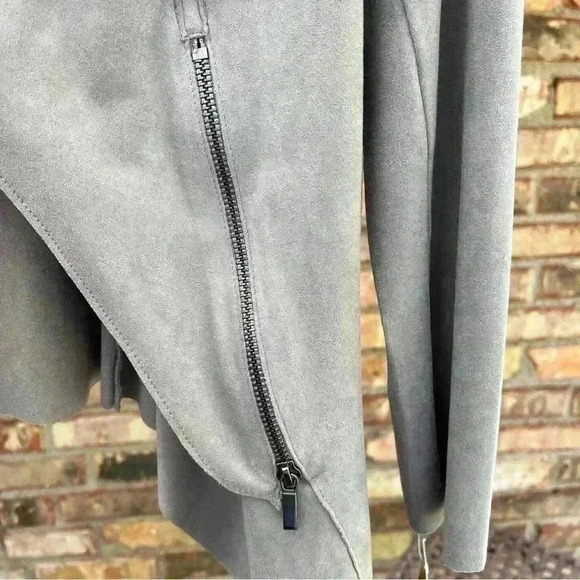 NWT Alfani women’s faux suede fly away open jacket in modern metal size L - Picture 6 of 8